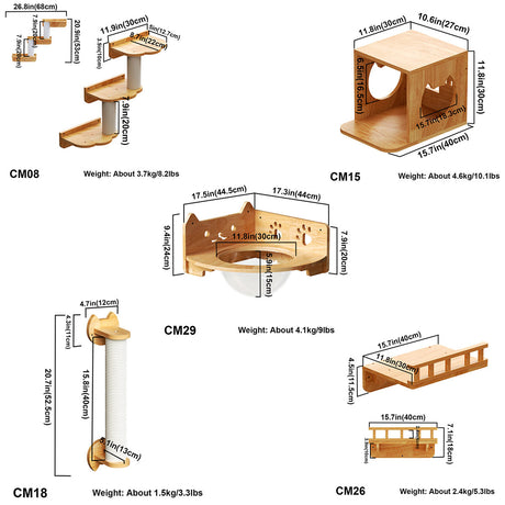 PETOMG DIY Cat Shelves, Rubberwood Cat Wall Furniture| Cat Wall Mounted Set