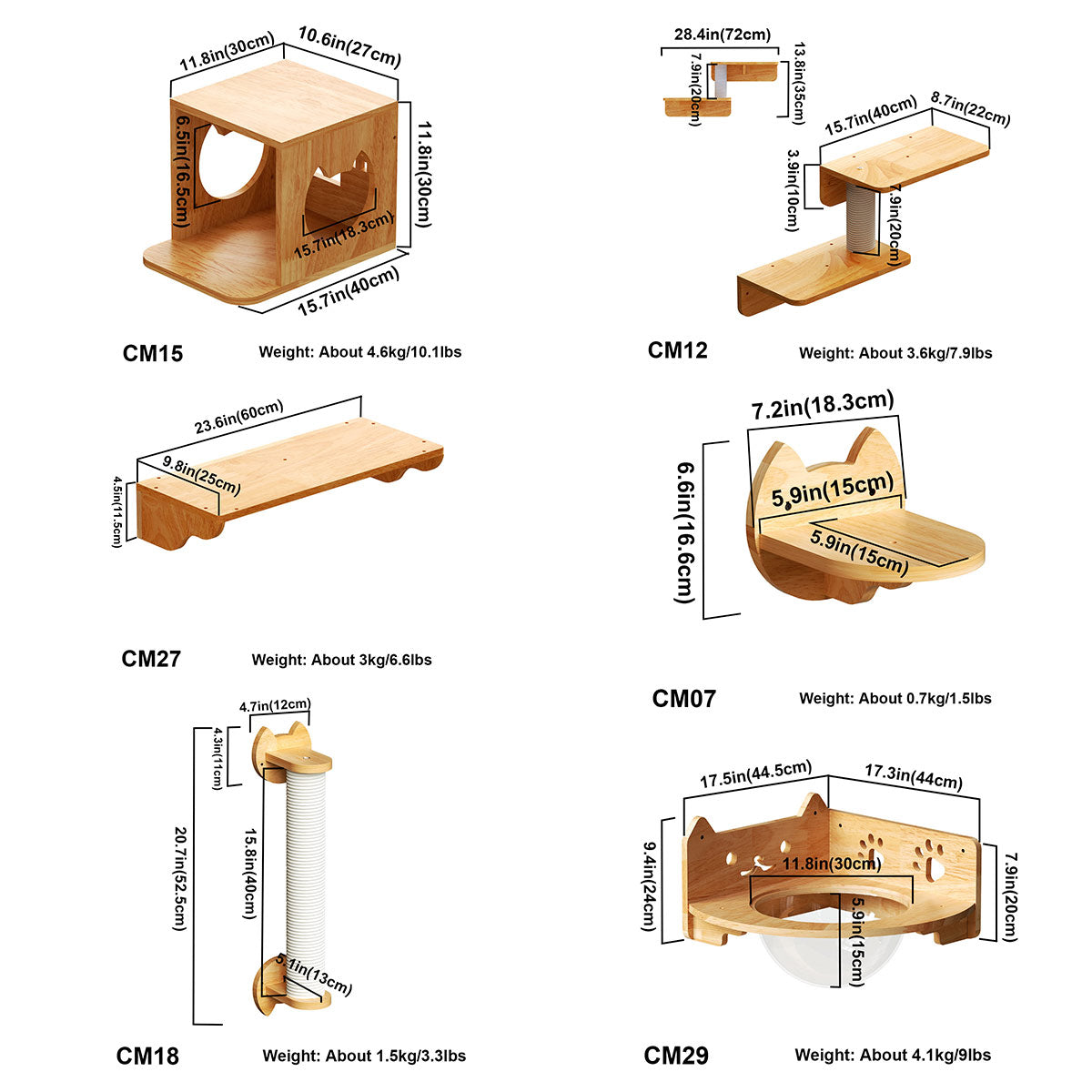 PETOMG Cat Shelves, Rubberwood DIY Cat Shelves| Cat Wall Mounted Set