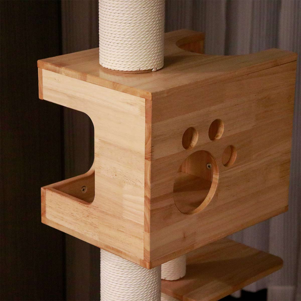 PETOMG Ceiling to Floor Cat Tree, Rubber Wood, No Drilling, Adjustable Height (90.6'' - 110.2'')