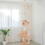 PETOMG Rubber Wood Ceiling to Floor Cat Tree, No Drilling, Adjustable Height (90.6'' - 110.2'')