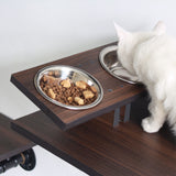 PETOMG Smoky Rubber Wood Cat Shelves | Cat Wall Shelf with Bowls