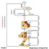 PETOMG Árbol para Gatos de Techo a Suelo de Madera de Goma, sin Perforaciones, Altura Ajustable (230 cm - 280 cm)