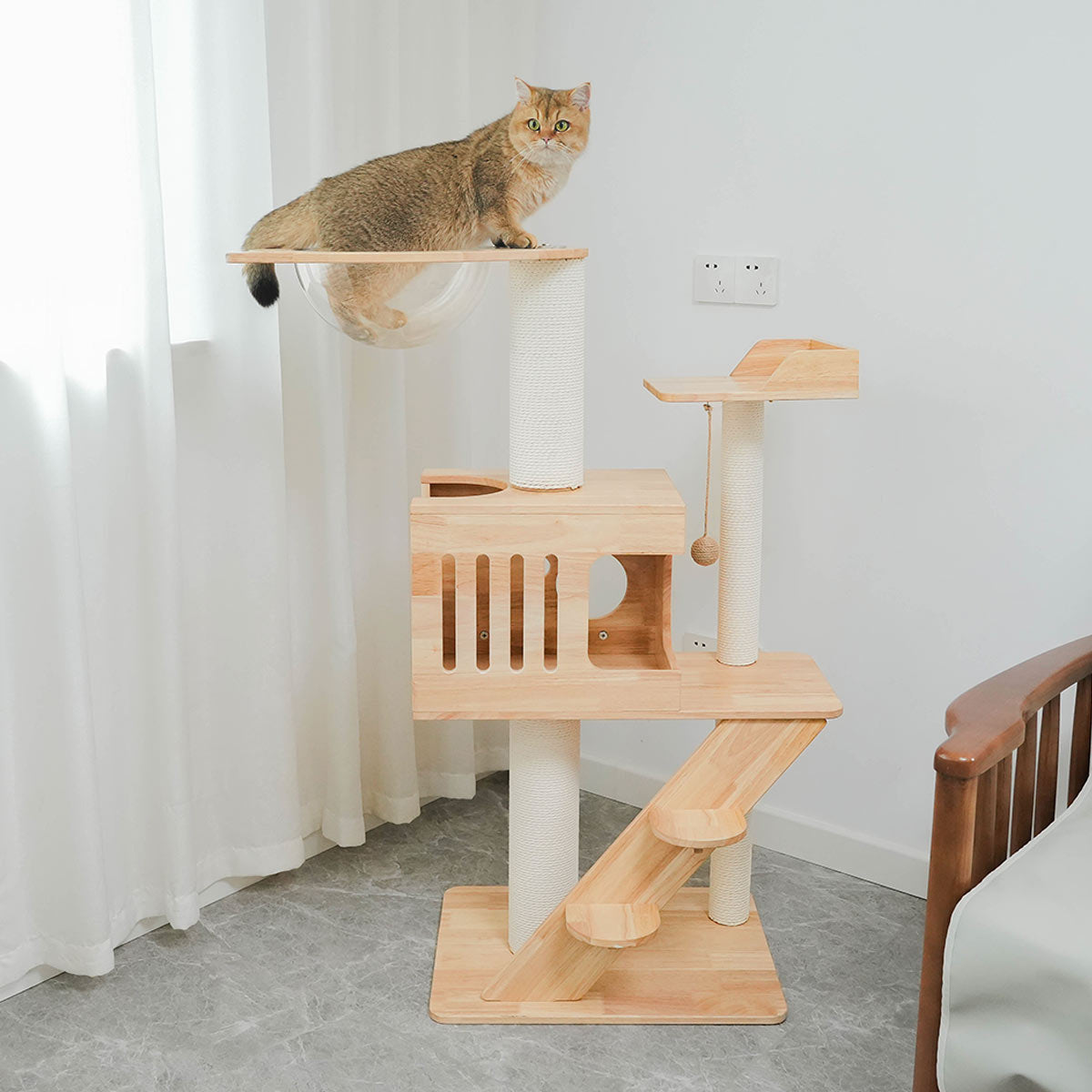 PETOMG Aesthetic Cat Tree 21.7''*16.5''*45.7'' | Rubber Wood