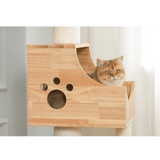 PETOMG Árbol para Gatos de Techo a Suelo de Madera de Goma, sin Perforaciones, Altura Ajustable (230 cm - 280 cm)