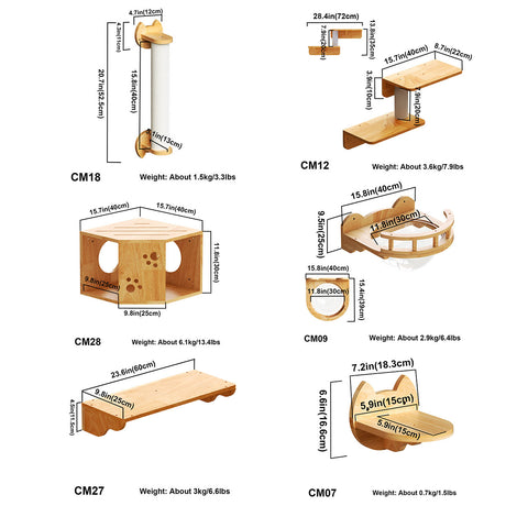 PETOMG Estantes para gatos, percha para gatos, paseos para gatos de madera de caucho | Juego de pared para gatos