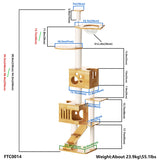 PETOMG Ceiling to Floor Cat Tree, Rubber Wood, No Drilling, Adjustable Height (90.6'' - 110.2'')