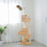 PETOMG Rubber Wood Modern Cat Tree, Tall Cat Tree 21.7''*16.5''*70.5''