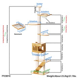 PETOMG Árbol para Gatos de Madera de Goma del Piso al Techo, sin Perforaciones, Altura Ajustable (230 cm - 280 cm)