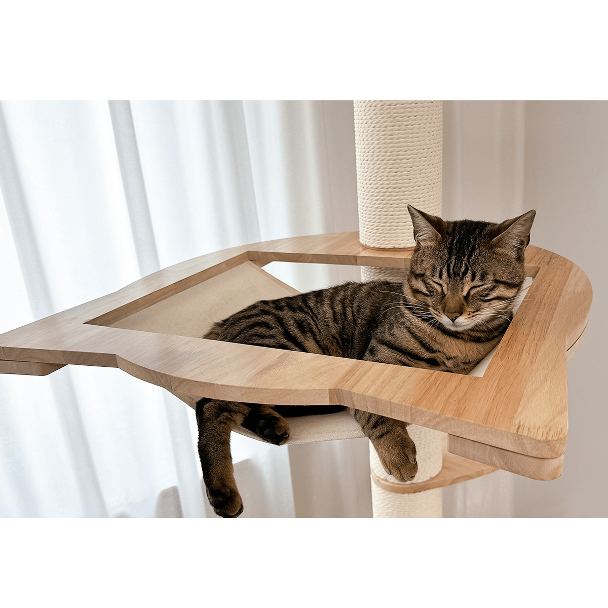 PETOMG Rubber Wood Floor to Ceiling Cat Tree, No Drilling, Adjustable Height(90.6'' - 110.2'')