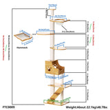 PETOMG Árbol para Gatos de Piso a Techo de Madera de Goma, sin Perforaciones, Altura Ajustable (230 cm - 280 cm)