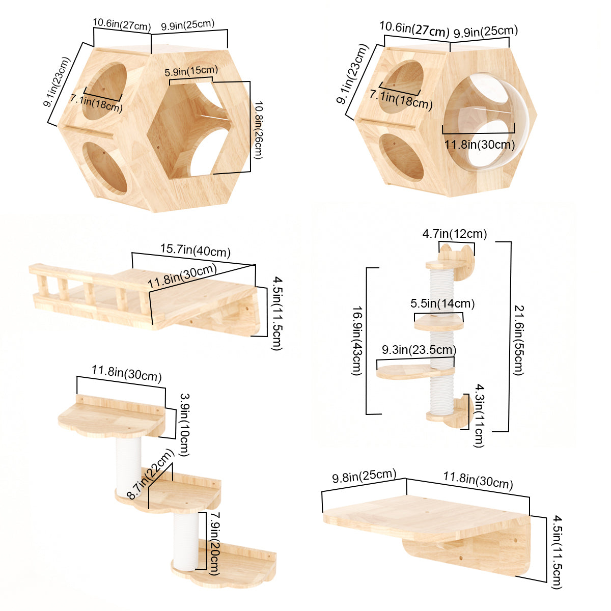 PETOMG Estantes para gatos, parque infantil de pared para gatos, escalones de pared para gatos | Juego de pared para gatos | Madera de caucho 