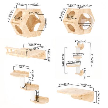 PETOMG Cat Shelves, DIY Cat Wall Playground, Cat Wall Steps | Cat Wall Mounted Set | Rubberwood