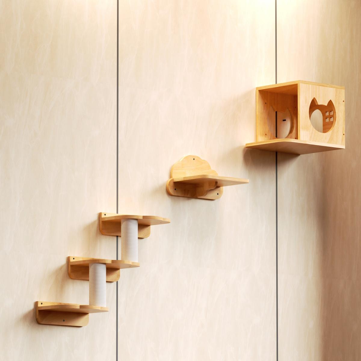 PETOMG DIY Cat Shelves, Cat Wall Furniture, Cat Wall Steps| Cat Wall Mounted Set| Rubberwood