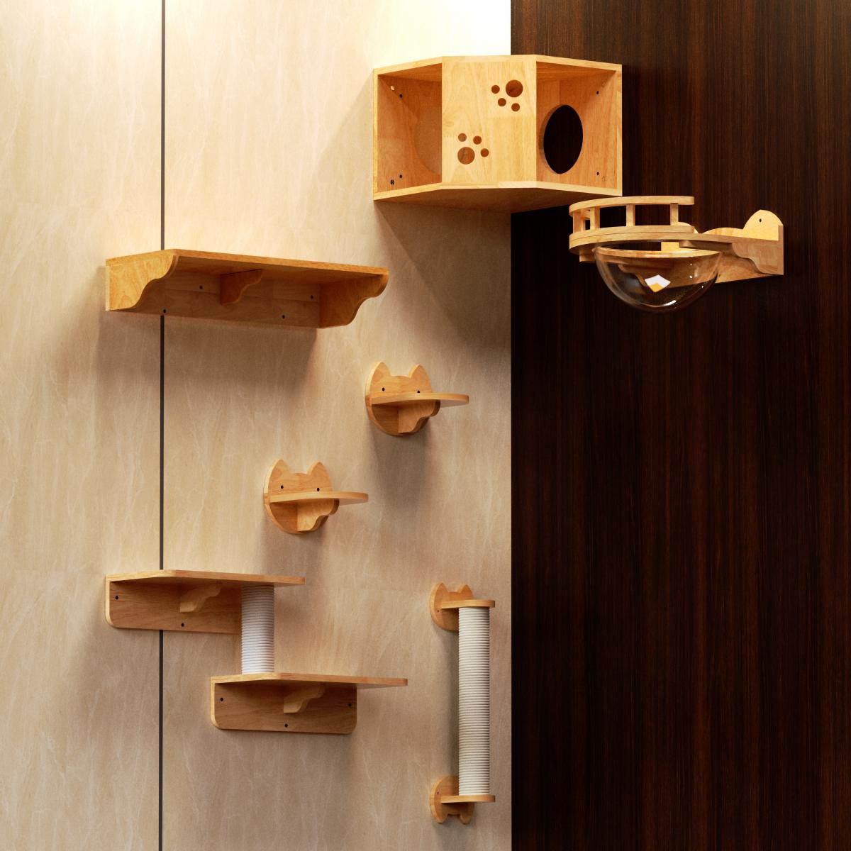 PETOMG Cat Shelves, Cat Perch, Rubberwood Cat Walks | Cat Wall Mounted Set