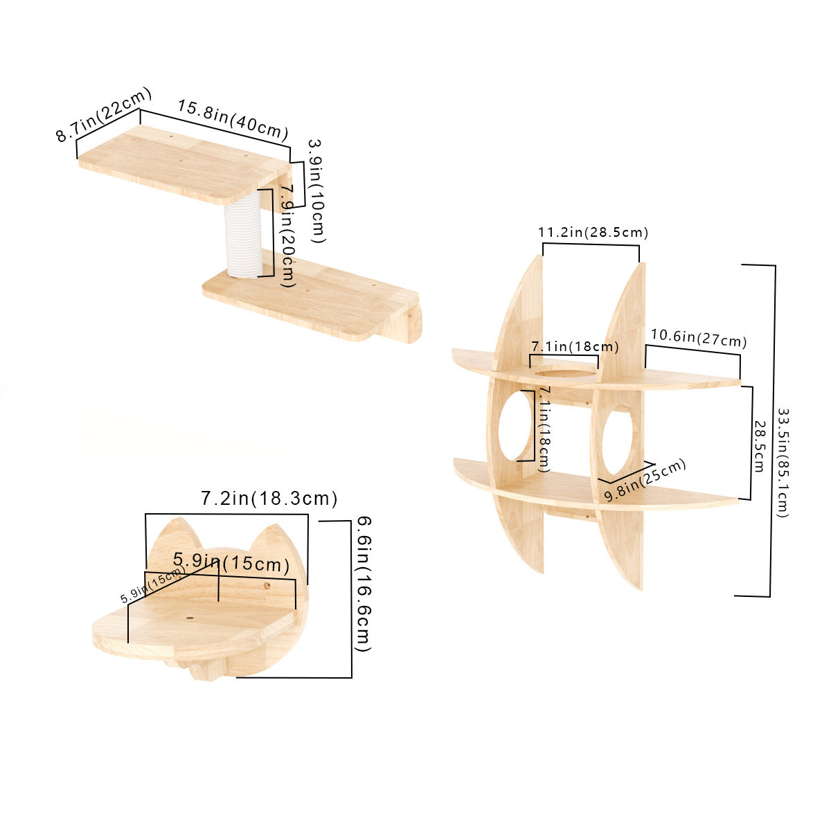 PETOMG Paseos para gatos, Muebles de pared para gatos, Montado en la pared para gatos | Juego de pared para gatos | Madera de caucho