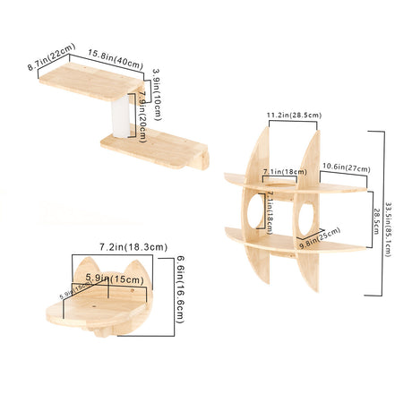 PETOMG Paseos para gatos, Muebles de pared para gatos, Montado en la pared para gatos | Juego de pared para gatos | Madera de caucho