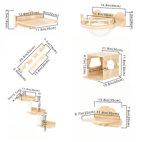 PETOMG Cat Shelves, DIY Cat Shelves, Cat Wall Furniture | Cat Wall Mounted Set | Rubberwood