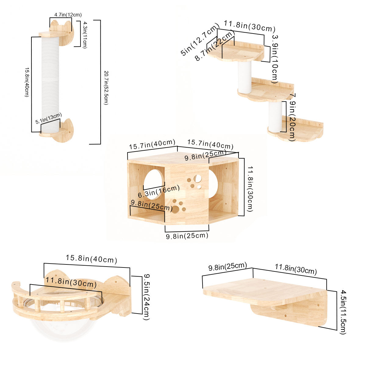 PETOMG Estantes para gatos, estantes para gatos DIY, percha para gatos de madera de caucho | Juego de pared para gatos