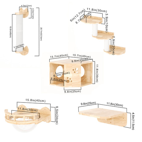 PETOMG Cat Shelves, DIY Cat Shelves, Rubberwood Cat Perch | Cat Wall Mounted Set