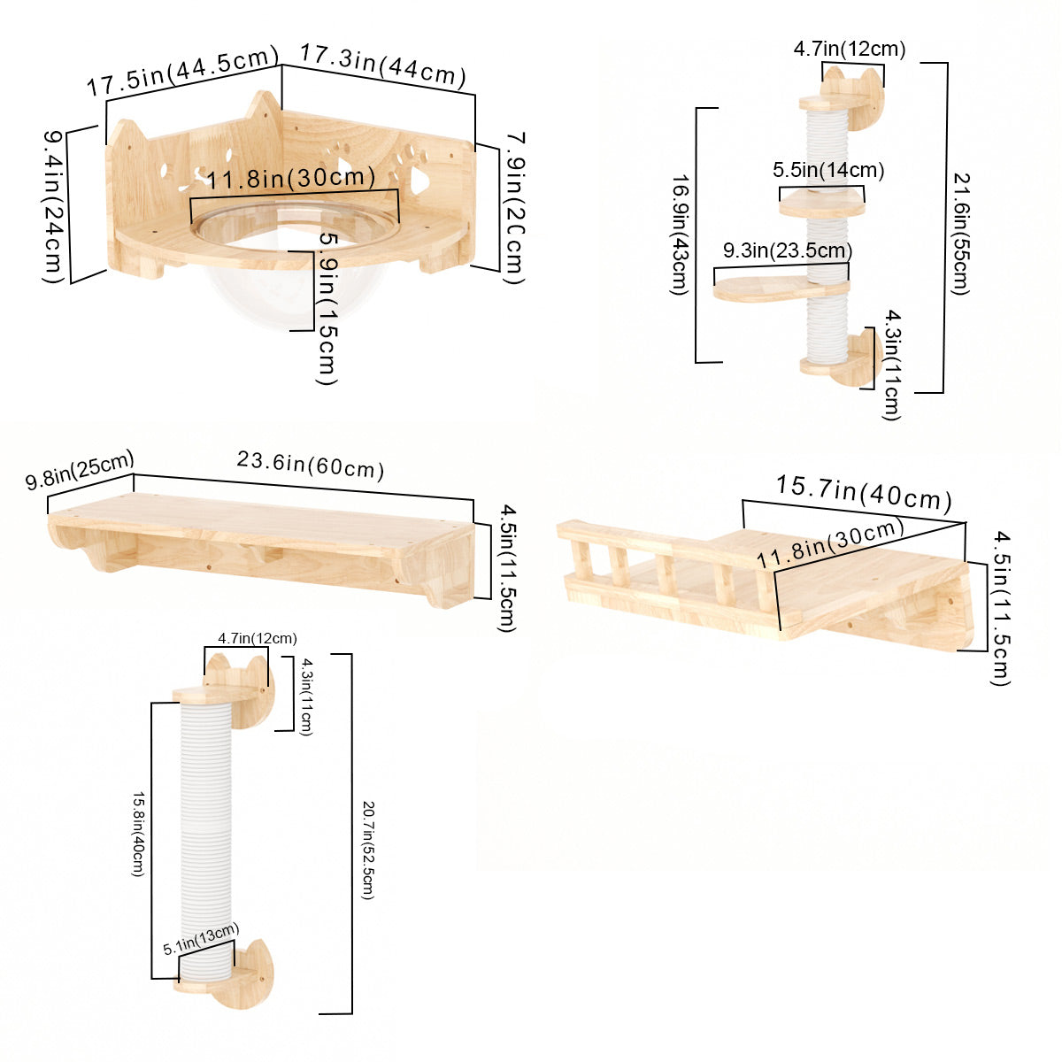 PETOMG Cat Shelves, DIY Cat Shelves, Rubberwood Cat Climber | Cat Wall Mounted Set