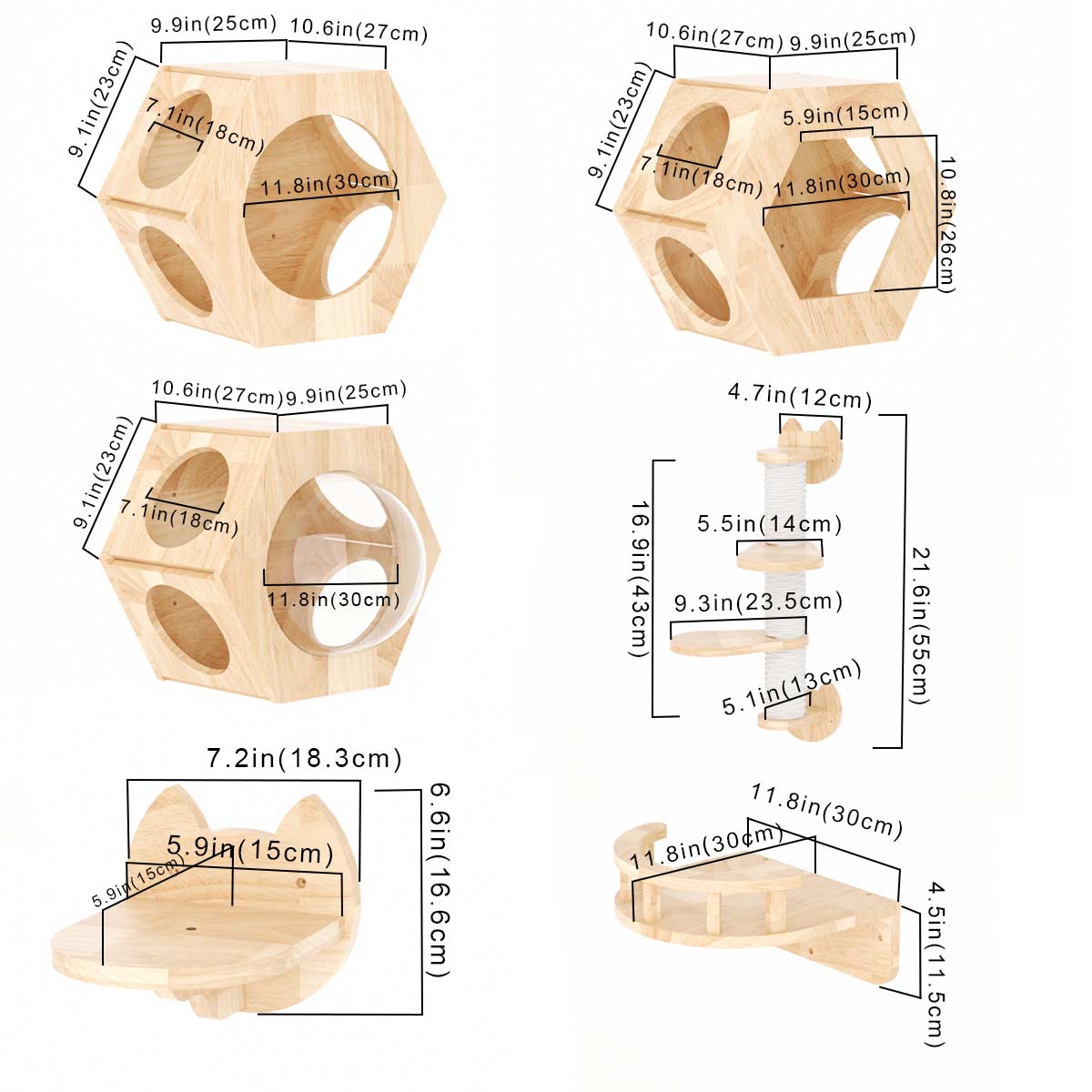 PETOMG Estantes para gatos DIY, muebles de pared para gatos, percha para gatos | Juego de pared para gatos | Madera de caucho