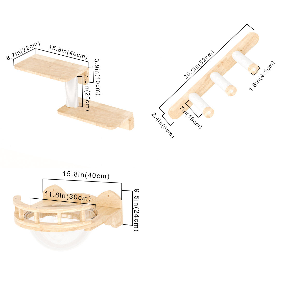 PETOMG Cat Shelves, Cat Wall Furniture, Cat Walks | Cat Wall Mounted Set | Rubberwood