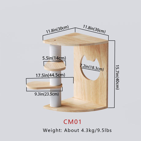 PETOMG Cat Scratching Post, Cat Wall Shelf, Cat Wall Steps | Rubberwood