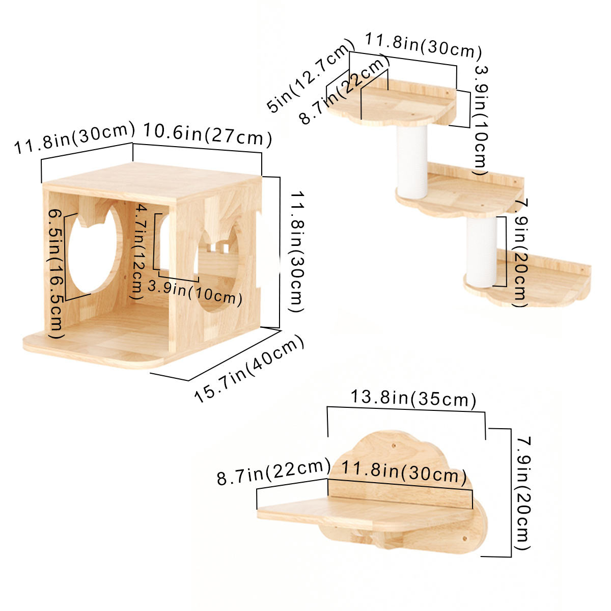 PETOMG Estantes para gatos DIY, muebles de pared para gatos, escalones de pared para gatos | Juego de pared para gatos | Madera de caucho