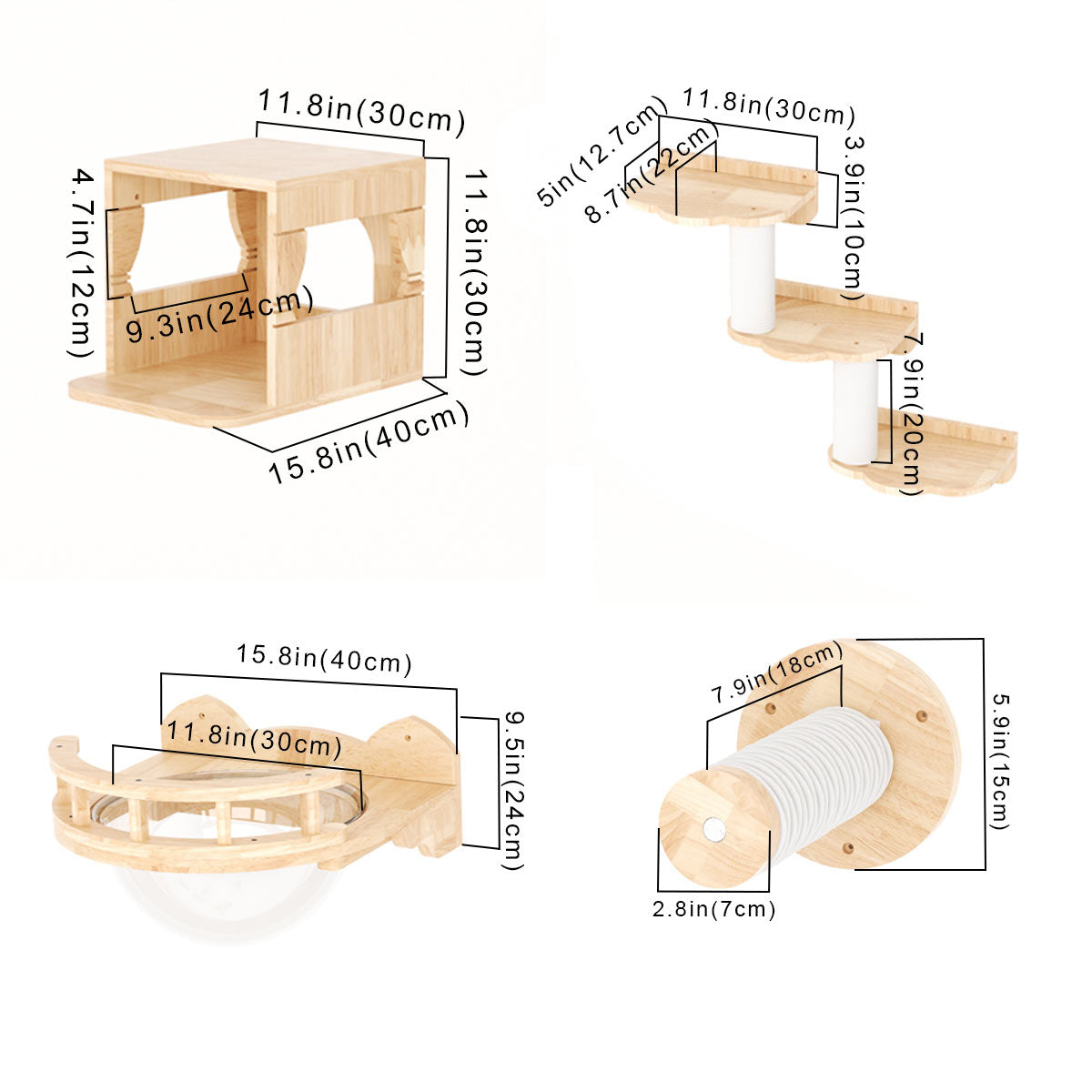 PETOMG Cat Shelves, Cat Wall Furniture, Diy Cat Wall Playground | Cat Wall Mounted Set | Rubberwood