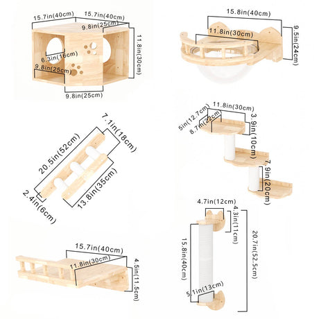 PETOMG Rubberwood Cat Shelves, DIY Cat Shelves | Cat Wall Mounted Set