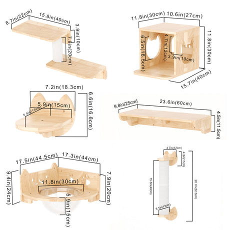 Estantes para gatos PETOMG, estantes para gatos DIY de madera de caucho | Juego de pared para gatos