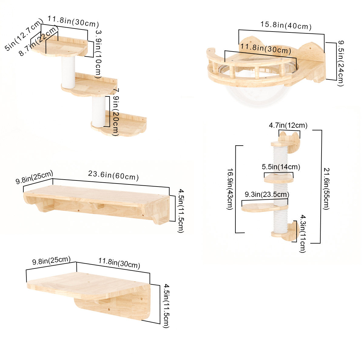 PETOMG Rubberwood Cat Shelves, DIY Cat Wall Shelf, Cat Perch | Cat Wall Mounted Set