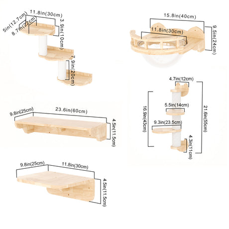 PETOMG Rubberwood Cat Shelves, DIY Cat Wall Shelf, Cat Perch | Cat Wall Mounted Set