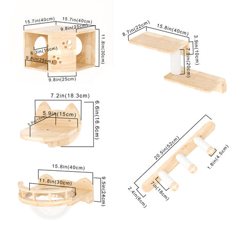 PETOMG Estantes para gatos, estantes para gatos DIY, escalones para gatos de madera de caucho | Juego de pared para gatos