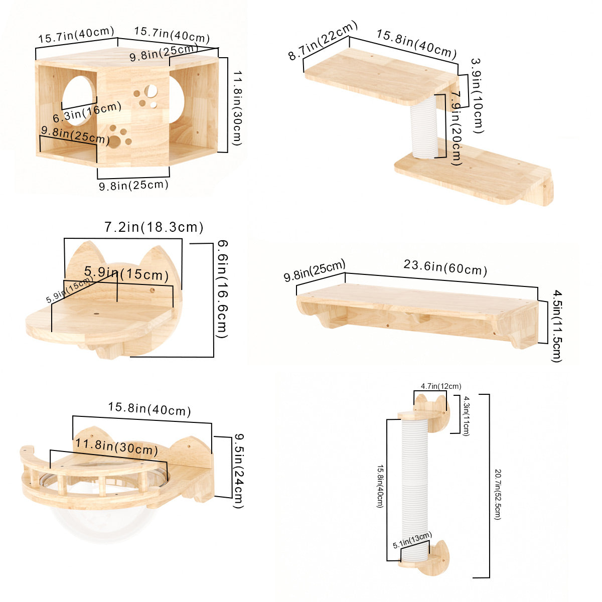 PETOMG Cat Shelves, Cat Perch, Rubberwood Cat Walks | Cat Wall Mounted Set