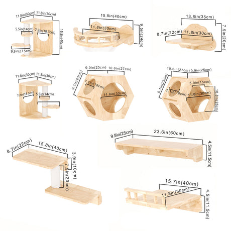 PETOMG Rubberwood Cat Shelves, Cat Perch, Cat Walks | Cat Wall Mounted Set