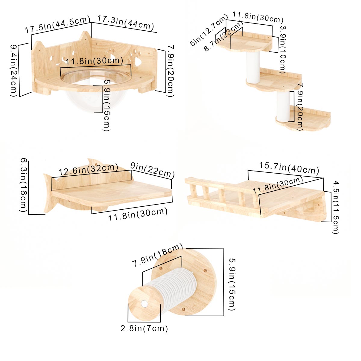 PETOMG Cat Shelves, DIY Cat Wall Shelf, Rubberwood Cat Steps | Cat Wall Mounted Set