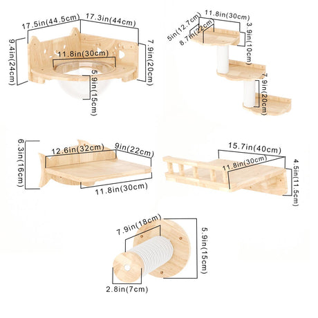 PETOMG Estantes para gatos, estante de pared para gatos DIY, escalones para gatos de madera de caucho | Juego de pared para gatos