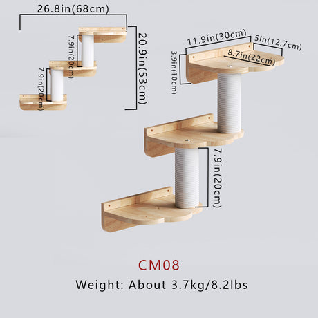 PETOMG Escalones de pared para gatos, estante para gatos, escalera para gatos, escaladores para paredes | Madera de caucho