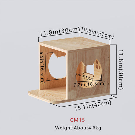 PETOMG Wall Mounted Cat House, Cat Wall Furniture, Cat Wall Bed| Rubberwood
