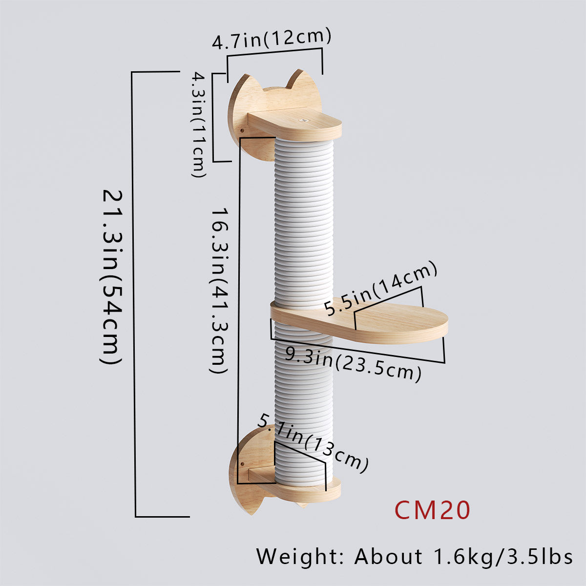 PETOMG Poste rascador para gatos, estantes de pared para gatos, paseos para gatos | Madera de caucho