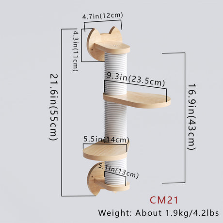 PETOMG Poste rascador para gatos, escalones de pared para gatos, estante para gatos | Madera de caucho