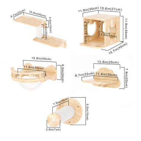 PETOMG Cat Shelf Wall, Cat Climbing Wall, DIY Cat Shelves |  Cat Wall Mounted Set | Rubberwood