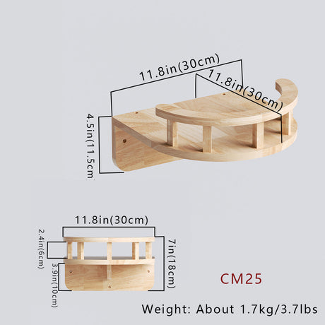 PETOMG Perca para gatos, paseos para gatos, escalones de pared para gatos | Madera de caucho