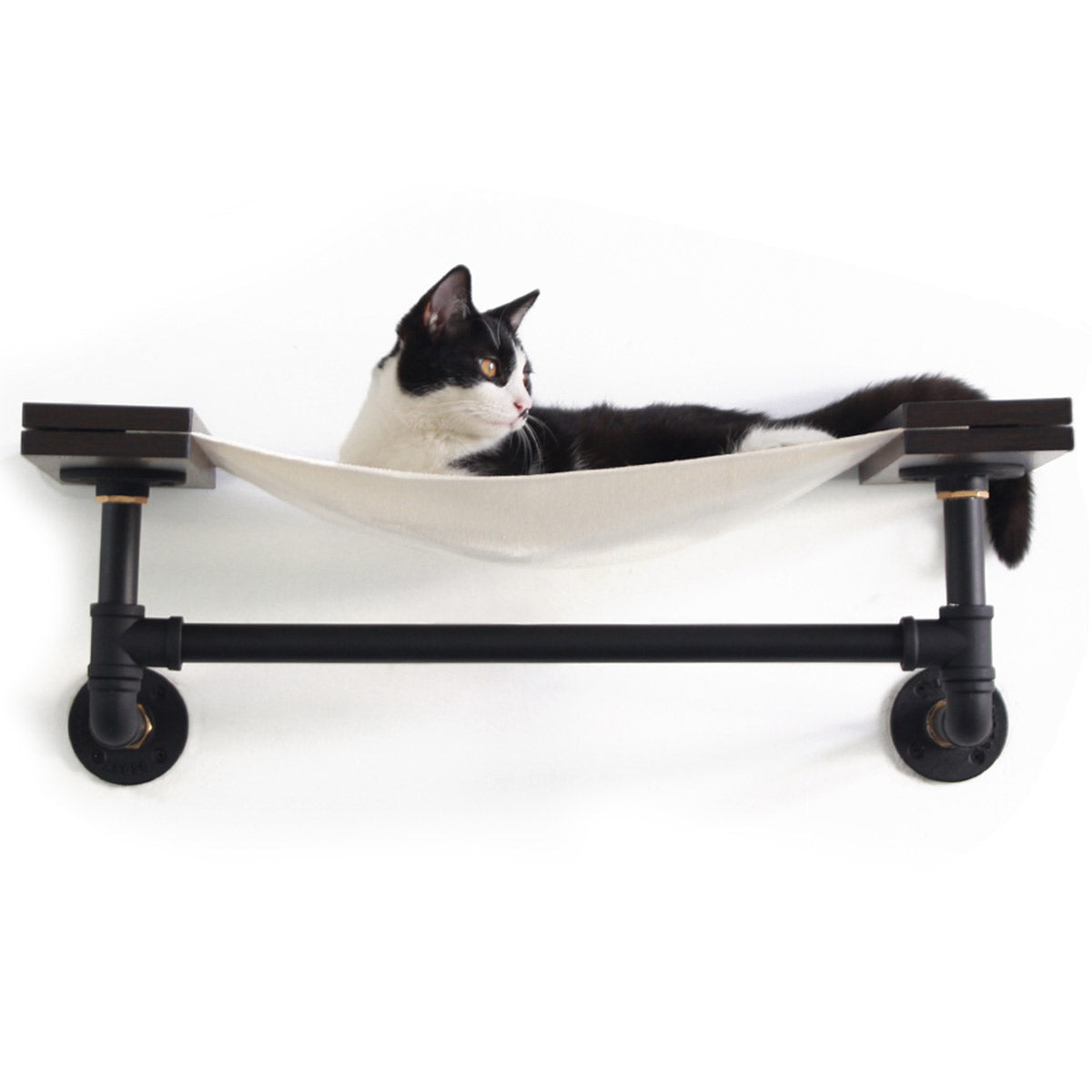 PETOMG Wall-Mounted Cat Shelf, Cat Hammock | Smoky Rubber Wood