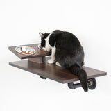 PETOMG Smoky Rubber Wood Cat Shelves | Cat Wall Shelf with Bowls