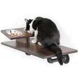 PETOMG Smoky Rubber Wood Cat Shelves | Cat Wall Shelf with Bowls