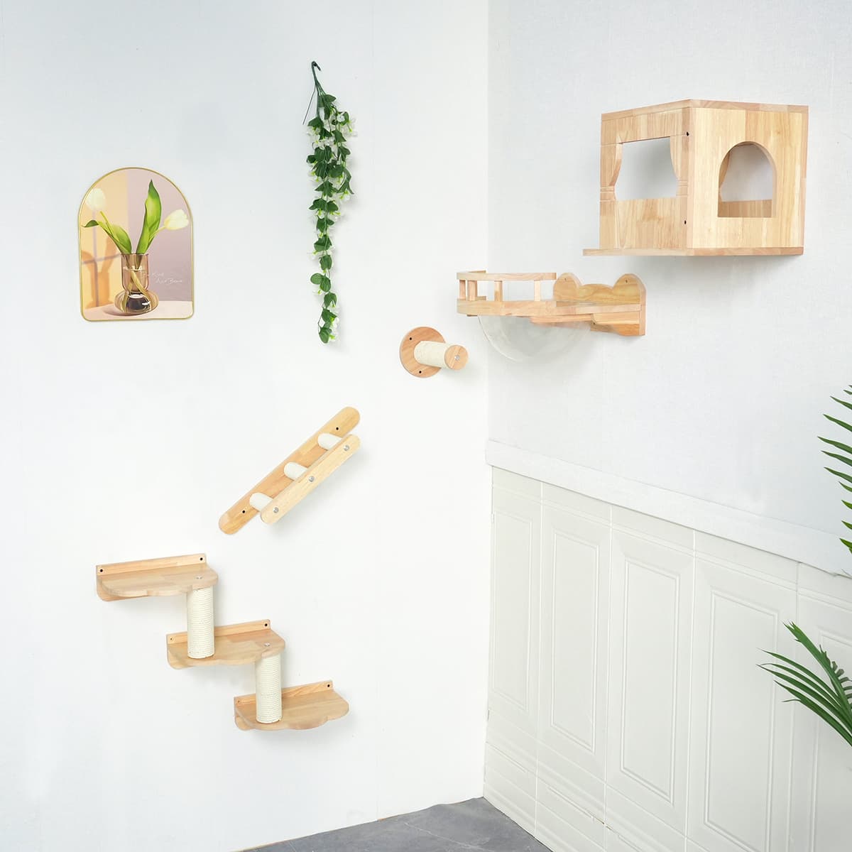 PETOMG Estantes para gatos, escaladores para paredes, escalones de pared para gatos | Juego de pared para gatos | Madera de caucho