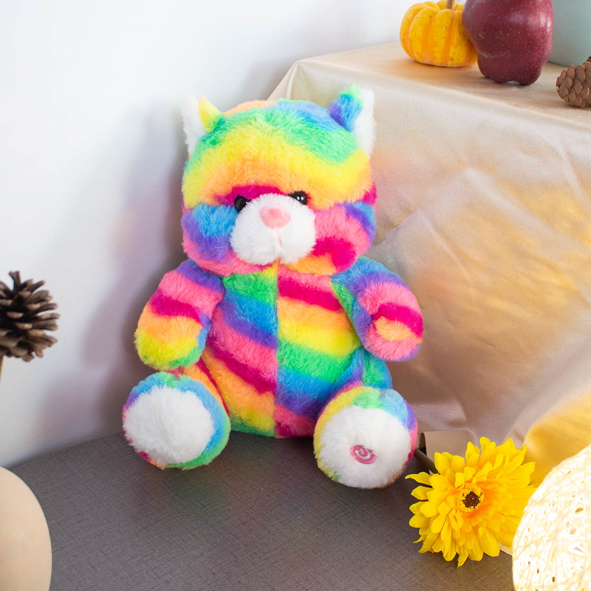 Light up Rainbow Cat Stuffed Animal Cute LED Glowing Kitty Wildlife An Petomg