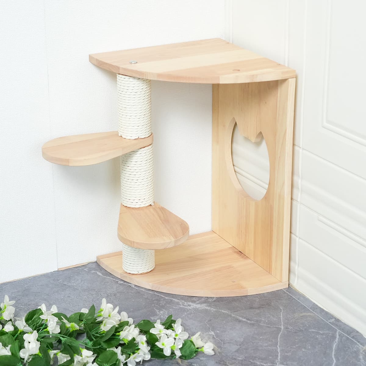 PETOMG Cat Scratching Post, Cat Wall Shelf, Cat Wall Steps | Rubberwood